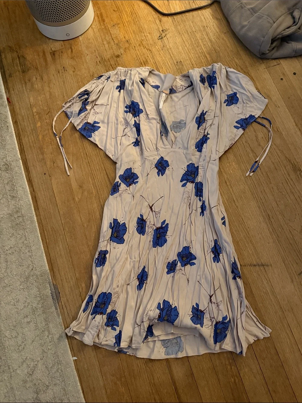 Free People Cream Midi Dress with Blue Floral Print